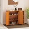 Wooden Shoe Cabinet Entryway Storage Organizer with Adjustable Shelves Double Door Shoe Rack